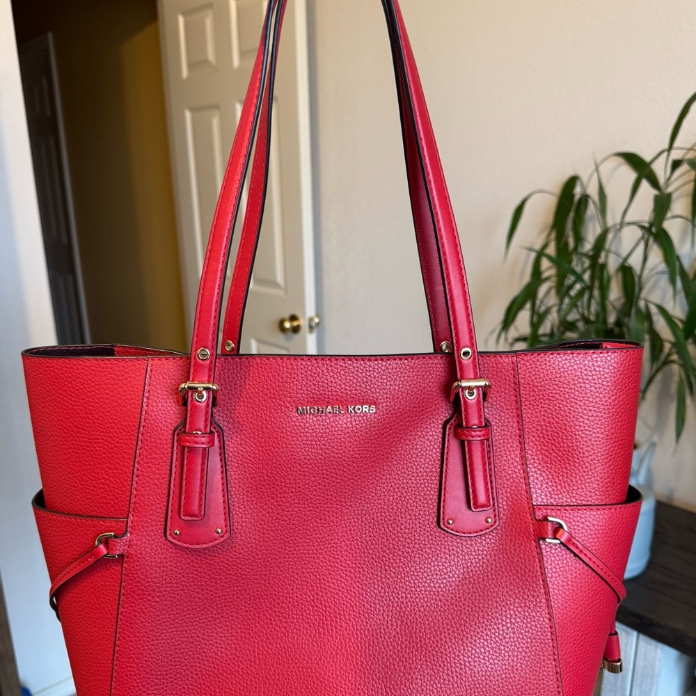 Michael Kors Bright Red Pebbled Leather Tote